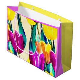 Bolsa De Regalo Grande Tulipanes acuarelas pintados a mano Amarillo rosa