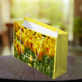 Bolsa De Regalo Grande Tulipanes amarillos con flor de franjas rojas