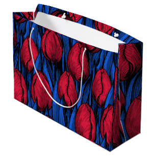 Bolsa De Regalo Grande Tulipanes en rojo y azul
