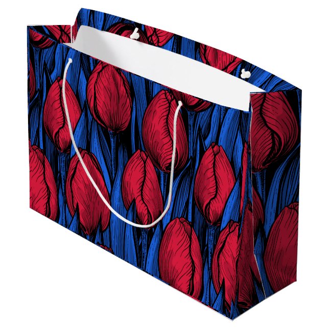 Bolsa De Regalo Grande Tulipanes en rojo y azul (Angulo reverso)