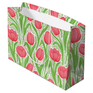 Bolsa De Regalo Grande Tulipanes en rojo y verde