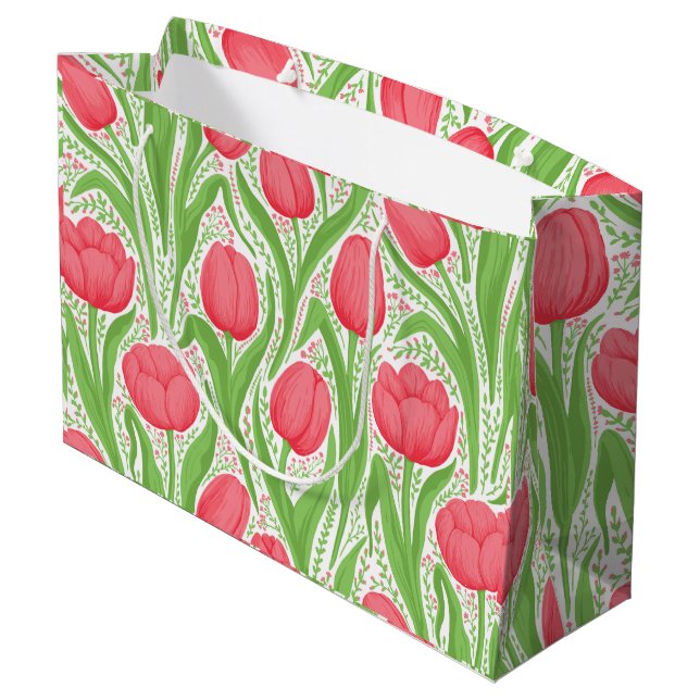 Bolsa De Regalo Grande Tulipanes en rojo y verde (Angulo reverso)