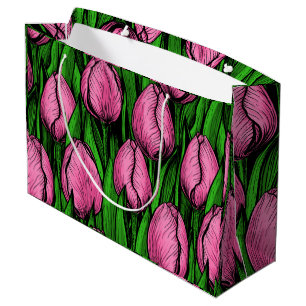 Bolsa De Regalo Grande Tulipanes rosados con hojas verdes