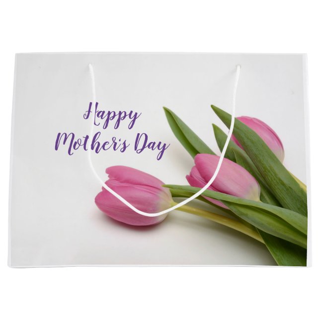 Bolsa De Regalo Grande Tulipanes rosas de texto Personalizado (Anverso)