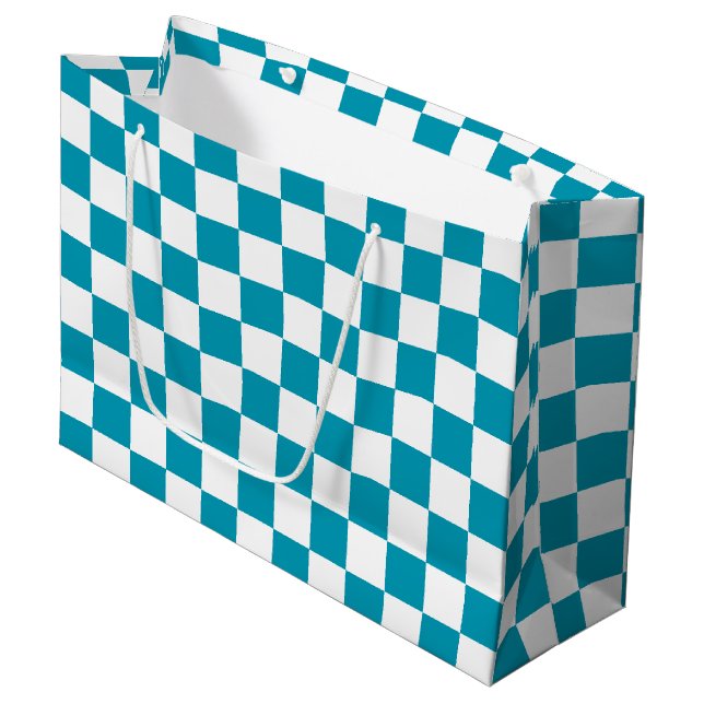 Bolsa De Regalo Grande Turquesa oscuro a cuadros  (Angulo Anverso)