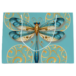 Bolsa De Regalo Grande Turquesa y Dragonfly de oro