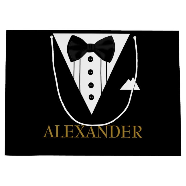 Bolsa De Regalo Grande Tuxedo Boda Groomsman personalizada Gracias (Anverso)