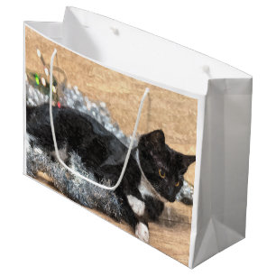 Bolsa De Regalo Grande Tuxedo Kitten Tinsel y Luces Paintería