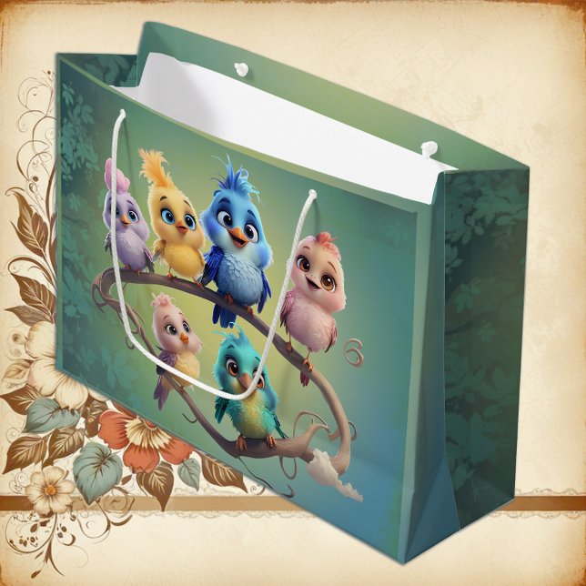 Bolsa De Regalo Grande Un bonito desfile de pájaros personalizados en col (Subido por el creador)