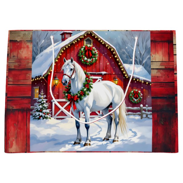 Bolsa De Regalo Grande Un caballo blanco festivo y Navidades de un graner (Anverso)