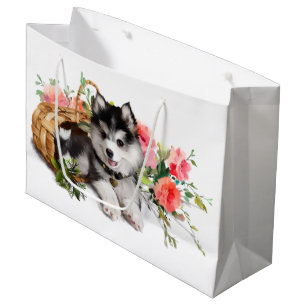 Bolsa De Regalo Grande Un cachorro Husky tirado en una cesta