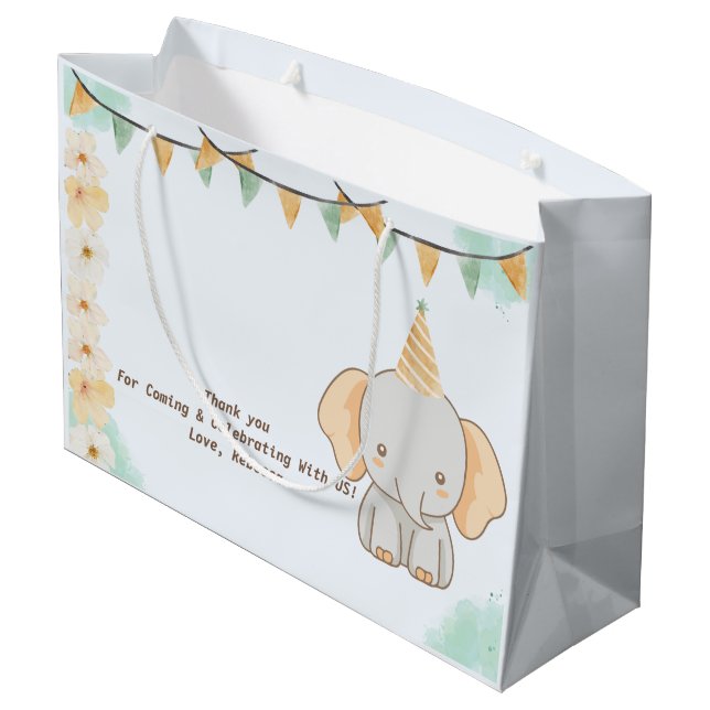 Bolsa De Regalo Grande Un elefante salvaje un lindo cumpleaños (Angulo reverso)