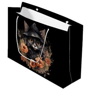Bolsa De Regalo Grande Un gato negro lindo en el Gorra de una bruja