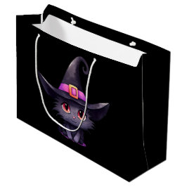 Bolsa De Regalo Grande Un gato negro lindo vistiendo al Gorra de una bruj