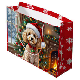 Bolsa De Regalo Grande Un lindo caniche festivo de Navidad