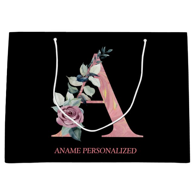 Bolsa De Regalo Grande Un Monograma Floral Cartas de Nombre Agitado Rosa (Anverso)