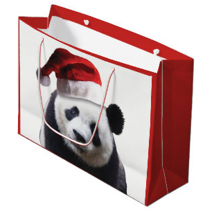 Bolsa De Regalo Grande Un oso de panda en un gorra de Papá Noel
