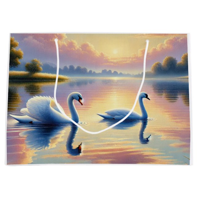 Bolsa De Regalo Grande Un par de cisnes deslizándose en un sereno lago (Anverso)