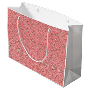 Bolsa De Regalo Grande Una alfombra con un motivo rojo y rosa presenta un