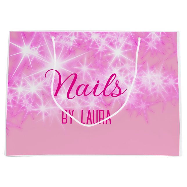 Bolsa De Regalo Grande Uñas purpurinas brillantes pastel con nombre sitio (Anverso)