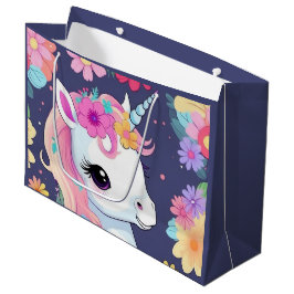 Bolsa De Regalo Grande Unicornio blanco adorable con flores
