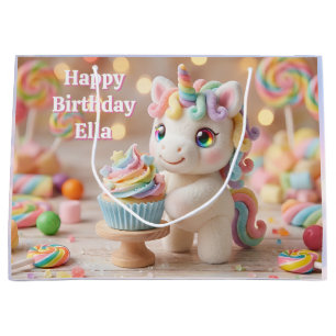 Bolsa De Regalo Grande Unicornio de Caramelo Pastel con Cupcake de Arcoír