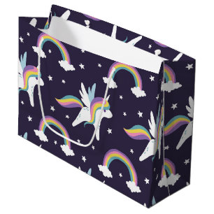 Bolsa De Regalo Grande Unicornio de hadas finas + fondo azul de arado