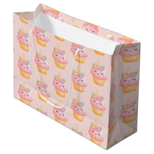 Bolsa De Regalo Grande Unicornio de magdalena rosa con patrón de rosas