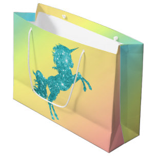 Bolsa De Regalo Grande Unicornio del purpurina de la aguamarina