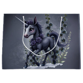 Bolsa De Regalo Grande Unicornio estilizado en esplendor floral.
