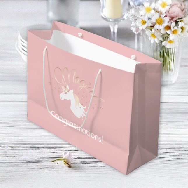 Bolsa De Regalo Grande Unicornio mágico blanco rosado Rosa claro moderno (Subido por el creador)