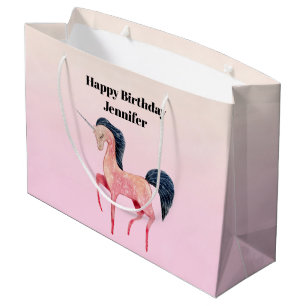 Bolsa De Regalo Grande Unicornio nórdico rosa con cumpleaños de hombre ne