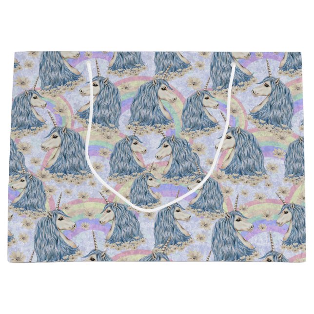 Bolsa De Regalo Grande Unicornios azules con los arco iris (Anverso)