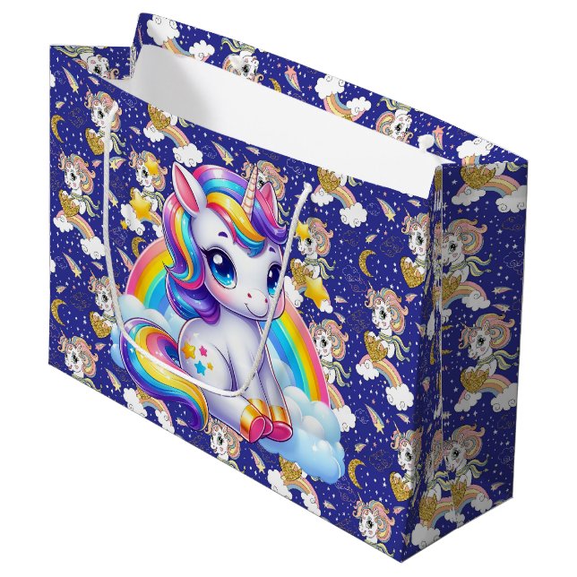 Bolsa De Regalo Grande Unicornios y Arcoíris  (Angulo Anverso)