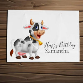 Bolsa De Regalo Grande Vaca blanca y negra feliz cumpleaños