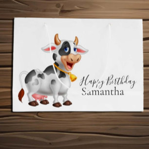 Bolsa De Regalo Grande Vaca blanca y negra feliz cumpleaños