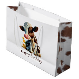 Bolsa De Regalo Grande Vaca feliz cumpleaños Daisy White
