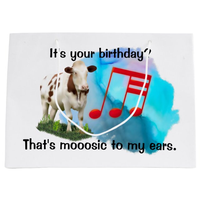 Bolsa De Regalo Grande Vaca musical de cumpleaños (Anverso)