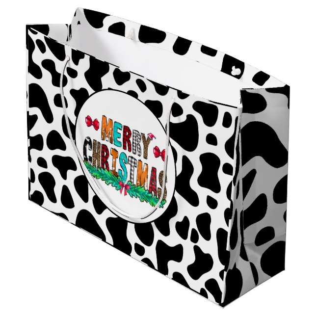 Bolsa De Regalo Grande Vaca Patrullas blancas negras Feliz Navidad (Angulo reverso)