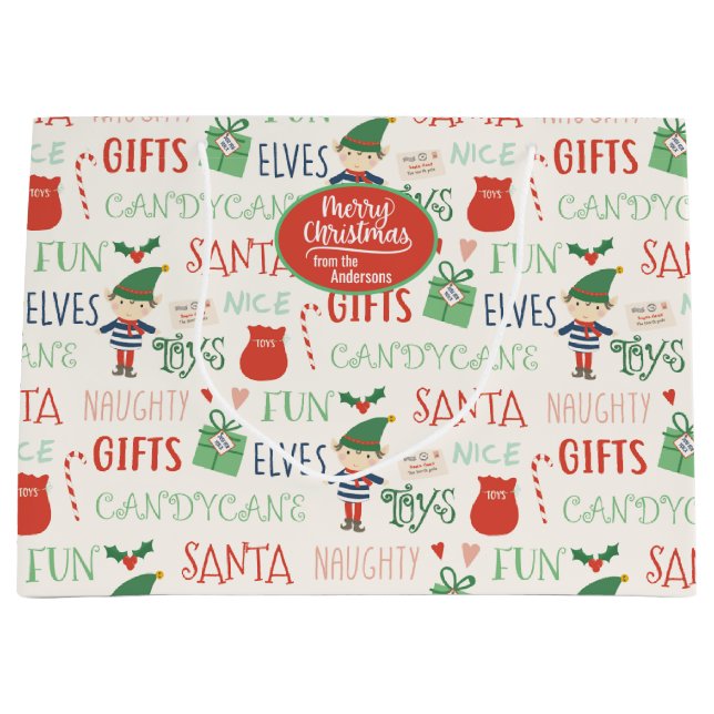 Bolsa De Regalo Grande Vacaciones personalizadas de amigos de Santa Elf (Anverso)