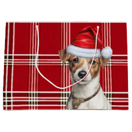 Bolsa De Regalo Grande Vacaciones Red Plaid Jack Russell Terrier Perro Lo