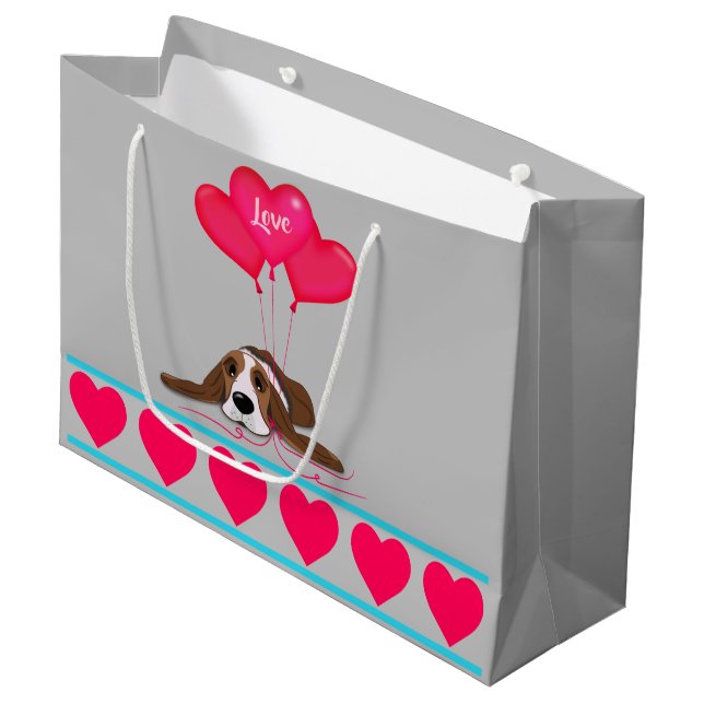 Bolsa De Regalo Grande Valentine Basset Hound (Angulo Anverso)