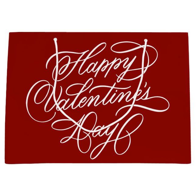 Bolsa De Regalo Grande Valentines Day Elegant Calligraphy Deep Red  (Anverso)