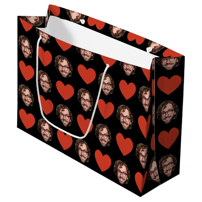 Bolsa De Regalo Grande Valentines Day Funny Custom Face Photo Love Heart (Angulo Anverso)