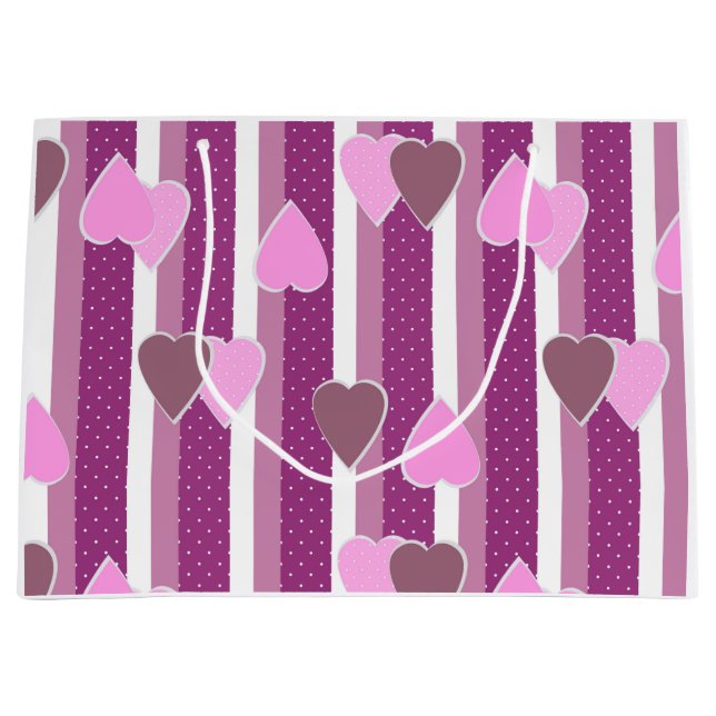 Bolsa De Regalo Grande Valentine's Day hearts on striped background  (Anverso)