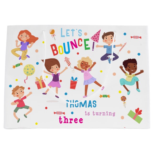 Bolsa De Regalo Grande Vamos a rebotar saltando al cumpleaños de los niño (Anverso)