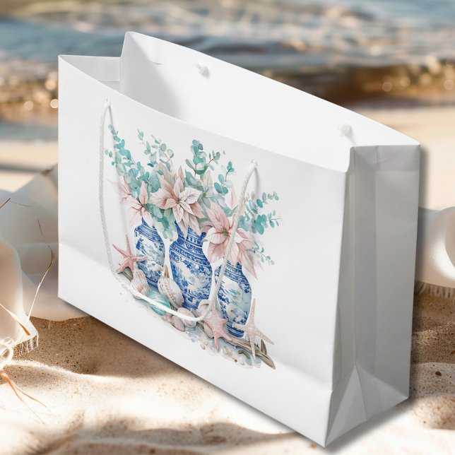 Bolsa De Regalo Grande Vasos Chinoiserie con Eucalyptus y Poinsettias (Chinoiserie Vases with Eucalyptus & Poinsettias Large Gift Bag)
