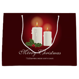 Bolsa De Regalo Grande Velas Blancas De Navidades En Rojo Con Texto Perso