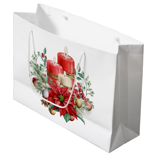 Bolsa De Regalo Grande Velas y Navidades de Poinsettia Bouquet (Angulo Anverso)
