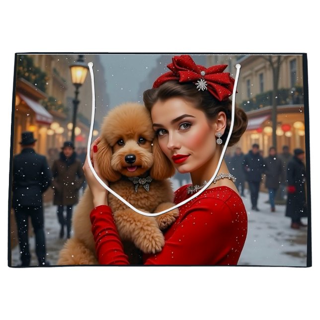 Bolsa De Regalo Grande Velvet The Poodle Holiday Card (Anverso)